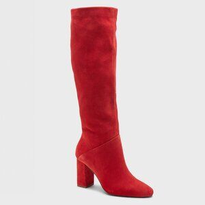 Banana Republic Tall Suede Slouchy Boot Hot Red Heeled Shoes Women's 8.5 US